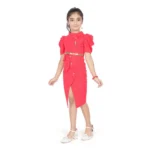 Generic Girl's Cotton Lycra Soild Short Sleeve Close Neck Dress (Pink) - Image 4