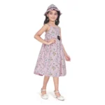 Generic Girl's Cotton Printed Sleeve Less Round Neck Dress (Pink) - Image 3