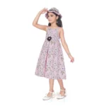 Generic Girl's Cotton Printed Sleeve Less Round Neck Dress (Pink) - Image 4