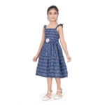 Generic Girl's Cotton Printed Sleeve Less Squre Neck Dress (Navy Blue) - Image 4