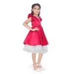 Generic Girl's Satin Soild Short Sleeve V Neck Dress (Pink) - Image 5