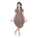 Generic Girl's Twill Printed Short Sleeve Round Neck Dress (Green)