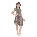 Generic Girl's Twill Printed Short Sleeve Round Neck Dress (Green) - Image 4