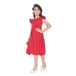 Generic Girl's Rayon Soild Short Sleeve Round Neck Dress (Red) - Image 2