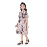 Generic Girl's Shiffon Printed Half Sleeve Round Neck Dress (Peach) - Image 2