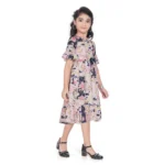 Generic Girl's Shiffon Printed Half Sleeve Round Neck Dress (Peach) - Image 4