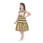 Generic Girl's Pure Cotton Striped Sleeve Less Round Neck Dress (Multicolor) - Image 2
