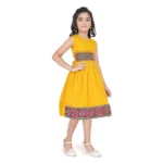 Generic Girl's Shiffon Printed Sleeve Less Round Neck Dress (Mustard Yellow) - Image 4