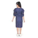 Generic Girl's Knitted Striped Short Sleeve Round Neck Dress (Navy Blue) - Image 2