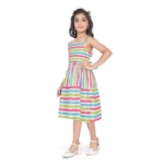 Generic Girl's Cotton Striped Sleeve Less Squre Neck Dress (Multicolor) - Image 4