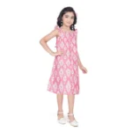 Generic Girl's Cotton Printed Sleeve Less Squre Neck Dress (Pink) - Image 2