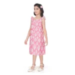Generic Girl's Cotton Printed Sleeve Less Squre Neck Dress (Pink) - Image 5