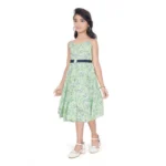Generic Girl's Cotton Slub Printed Sleeve Less Round Neck Dress (Sea Green) - Image 3