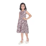 Generic Girl's Digital Slub Printed Sleeve Less Round Neck Dress (Brown) - Image 5