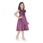 Generic Girl's Satin Printed Sleeve Less Round Neck Dress (Purple) - Image 4