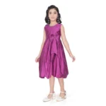 Generic Girl's Taffeta Silk Soild Sleeve Less Round Neck Dress (Purple) - Image 3