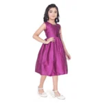 Generic Girl's Taffeta Silk Soild Sleeve Less Round Neck Dress (Purple) - Image 5