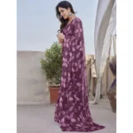Generic Women's Chiffon Printed Saree With Unstitched Blouse 5.5Mtr (Purple) - Image 2