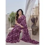 Generic Women's Chiffon Printed Saree With Unstitched Blouse 5.5Mtr (Purple) - Image 3