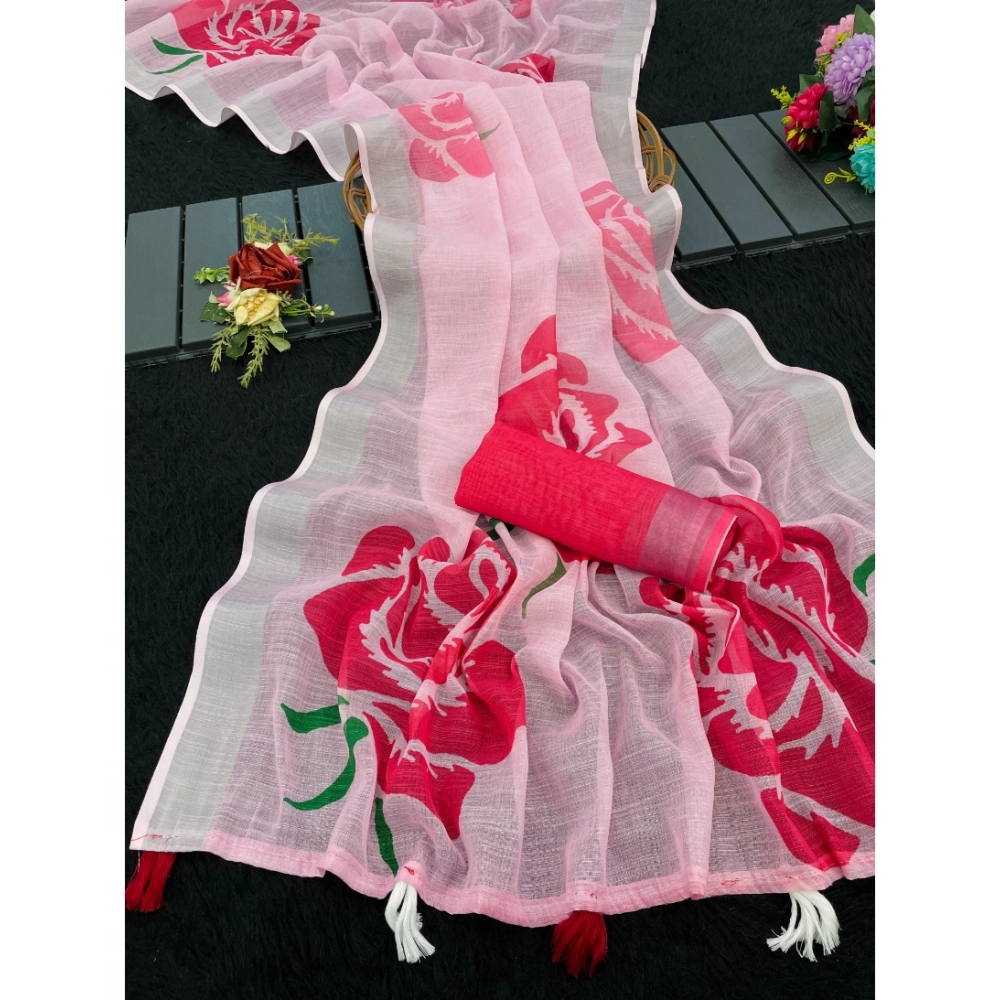 PID-63880-Women-s-Linen-Cotton-Printed-Saree-With-Unstitched-Blouse-5-5-Mtr-Pink-1-1000x1000-1.webp Generic Women's Linen Cotton Printed Saree With Unstitched Blouse 5.5Mtr (Pink) - Image 1