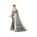 Generic Women's Cotton Silk  Printed Saree With Unstitched Blouse 5.5Mtr (Multicolor)