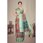 Generic Women's Cotton Silk  Printed Saree With Unstitched Blouse 5.5Mtr (Light Green) - Image 3