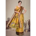Generic Women's Cotton Silk  Printed Saree With Unstitched Blouse 5.5Mtr (Yellow) - Image 4