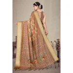 Generic Women's Cotton Silk  Printed Saree With Unstitched Blouse 5.5Mtr (Peach) - Image 3