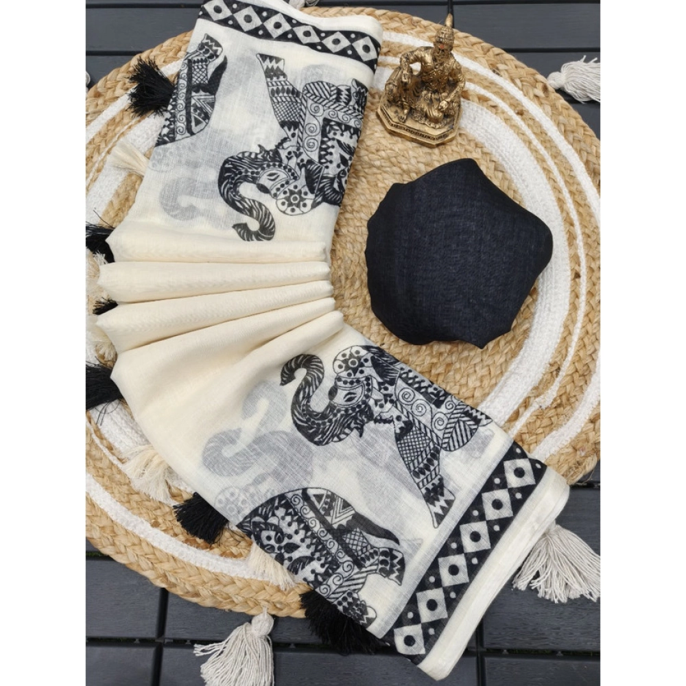 PID-63896-Women-s-Linen-Cott-Printed-Saree-With-Unstitched-Blouse-5-5-Mtr-Cream-Black-1-1000x1000-1.webp Generic Women's Linen Cotton Printed Saree With Unstitched Blouse 5.5Mtr (Cream & Black) - Image 1