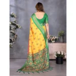 Generic Women's Cotton Silk  Printed Saree With Unstitched Blouse 5.5Mtr (Yellow) - Image 2