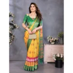Generic Women's Cotton Silk  Printed Saree With Unstitched Blouse 5.5Mtr (Yellow) - Image 4