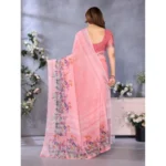 Generic Women's Linen Cotton  Printed Saree With Unstitched Blouse 5.5Mtr (Peach) - Image 4