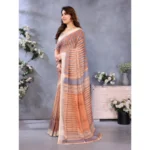 Generic Women's Linen Cotton  Printed Saree With Unstitched Blouse 5.5Mtr (Brown) - Image 2