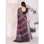 Generic Women's Linen Cotton  Printed Saree With Unstitched Blouse 5.5Mtr (Black) - Image 4
