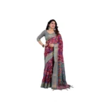 Generic Women's Linen  Printed Saree With Unstitched Blouse 5.5Mtr (Purple)