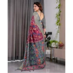 Generic Women's Linen  Printed Saree With Unstitched Blouse 5.5Mtr (Purple) - Image 3