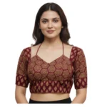 Generic Women's Ajrakh Cotton Printed Sweetheart Padded Blouse (Maroon 38 Ready (Self Alterable 36–40)