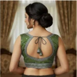 Generic Women's Zimmi Choo Sequin Work V-Neck Padded Blouse (Olive 38 Ready (Self Alterable 36–40) - Image 2