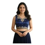 Generic Women's Zimmi Choo Embroidered V-Neck Padded Blouse (Navy 38 Ready (Self Alterable 36–40)