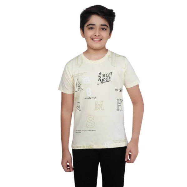 Generic Boy's Cotton Grapic Printed Round Neck T-Shirt (Beige )