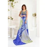 Generic Women's Faux_Linen Printed Ready-to-Wear Saree With Unstitched Blouse 5.5 Mtr (Blue) - Image 3
