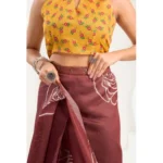 Generic Women's Faux_Linen Printed Ready-to-Wear Saree With Unstitched Blouse 5.5 Mtr (Brown) - Image 2