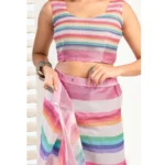 Generic Women's Faux_Linen Printed Ready-to-Wear Saree With Unstitched Blouse 5.5 Mtr (Multicolor) - Image 2