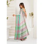 Generic Women's Faux_Linen Printed Ready-to-Wear Saree With Unstitched Blouse 5.5 Mtr (White) - Image 4