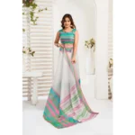 Generic Women's Faux_Linen Printed Ready-to-Wear Saree With Unstitched Blouse 5.5 Mtr (White) - Image 3