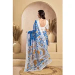 Generic Women's Faux_Linen Printed Ready-to-Wear Saree With Unstitched Blouse 5.5 Mtr (Blue) - Image 4
