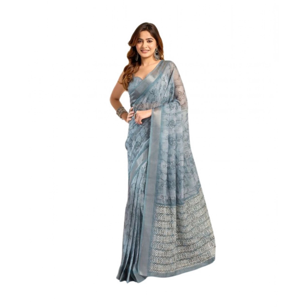 PID-64116-Womens-saree-with-Unstitched-Blouse-Light-Blue-1-1000x1000-1.webp Generic Women's Faux_Linen Printed Ready-to-Wear Saree With Unstitched Blouse 5.5 Mtr (Light_Blue) - Image 1