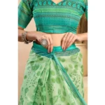 Generic Women's Faux_Linen Printed Ready-to-Wear Saree With Unstitched Blouse 5.5 Mtr (Light_Green) - Image 2