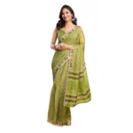 Generic Women's Faux_Linen Printed Ready-to-Wear Saree With Unstitched Blouse 5.5 Mtr (Olive)