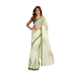 Generic Women's Faux_Linen Printed Ready-to-Wear Saree With Unstitched Blouse 5.5 Mtr (White)